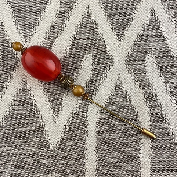 Vintage Beaded Red Hat Pin - Picture 4 of 4